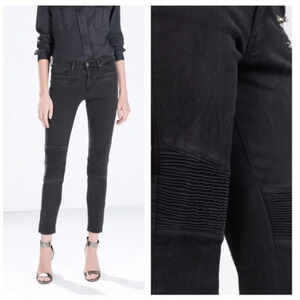 Zara  Black Rock Denim Biker Moto Skinny Jeans